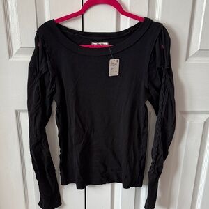We The Free Black Long Sleeve Top with Braided Details